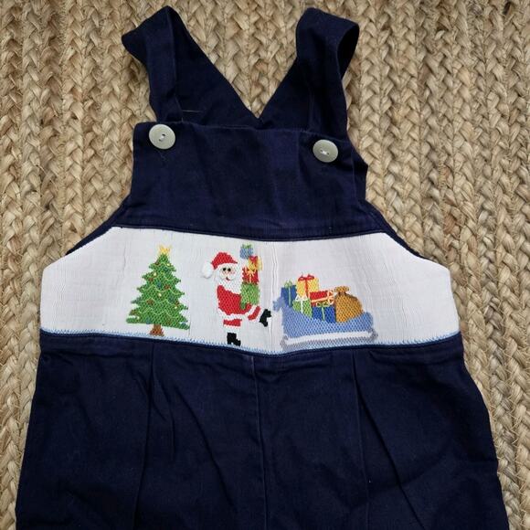 Silly Goose Baby's Size 18 Months Hand Smocked Santas Christmas One Piece Pants - Picture 2 of 4